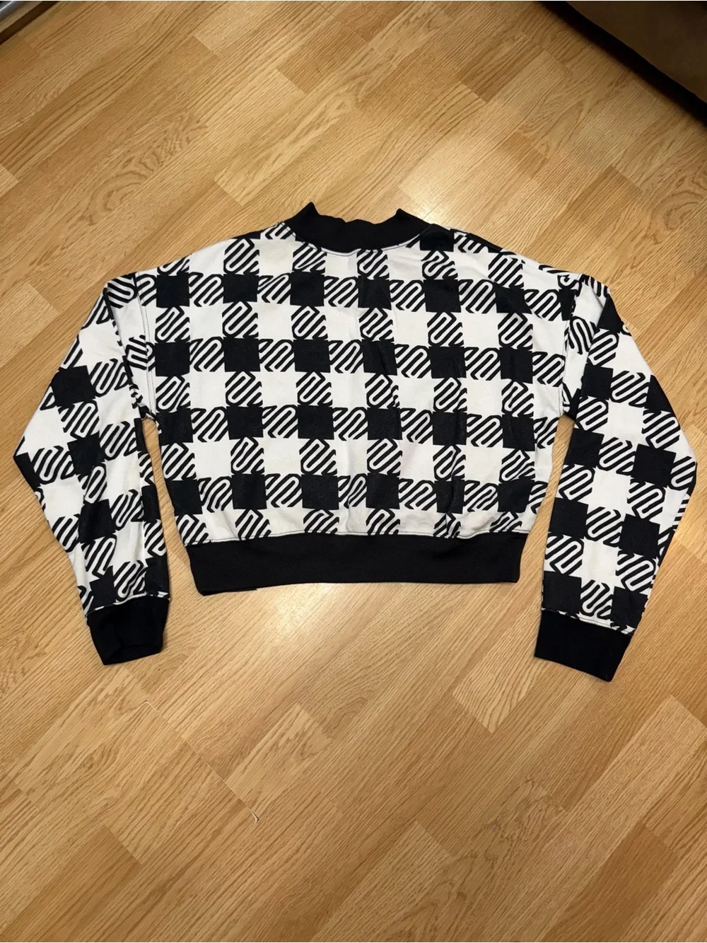 Justice Sport girls XL 16/18 black white checkered cropped sweatshirt pullover